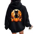 Retro Black Cat Pumpkin Halloween Costume Fall Autumn Season Women Oversized Hoodie Back Print Black