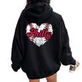 Retro Grunge Philly Baseball Love Heart Baseball Fans Women Oversized Hoodie Back Print Black
