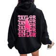 Retro Taylor First Name Personalized 80'S Pink Girl Women Oversized Hoodie Back Print Black