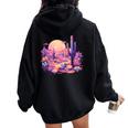 Saguaro Cactus Arizona Desert Cute Moon Pastel Purple Pink Women Oversized Hoodie Back Print Black