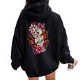 Sugar Skull Farfalla Fiori Giorno Dei Morti Dia De Muerto Felpa con cappuccio oversize da donna con stampa posteriore Black