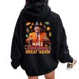 Make Thanksgiving Great Again Autumn Fall Leaves Trump Women Oversized Hoodie Back Print Black