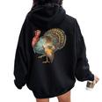 Thanksgiving Retro Vintage Turkey Fall Thankful Thanksgiving Women Oversized Hoodie Back Print Black