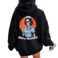 Trick Or Treatment Halloween Nurse Skeleton Ghost Women Oversized Hoodie Back Print Black