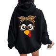 Turkey Face Leopard Headband Womens Thanksgiving Pilgrim Women Oversized Hoodie Back Print Black