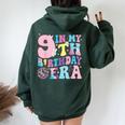 In My 9Th Birthday Era Groovy Nine 9 Year Old Bday Girls Women Oversized Hoodie Back Print Forest