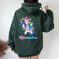 Alexandra Nombre Personalizado Rainbow Unicorn Dabbing Women Oversized Hoodie Back Print Forest