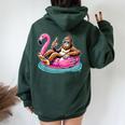 Bigfoot Chilling On Flamingo Float With Beer Fun Summer Vibe Women Oversized Hoodie Back Print Forest