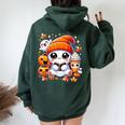 Cute Ghost Reading Book Pumpkins Fall Chocolate Halloween Women Oversized Hoodie Back Print Forest