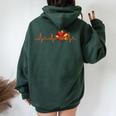 Ekg Heartbeat Turkey Nurse Nursing School Fall Thanksgiving Women Oversized Hoodie Back Print Forest