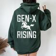 Gen X Rising Horse Unite Angry Fed Up Generation X Saying Women Oversized Hoodie Back Print Forest