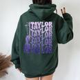 Girl Retro Taylor First Name Personalized Groovy 80'S Purple Women Oversized Hoodie Back Print Forest