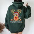Kindergarten Squad Plaid Reindeer Santa Teacher Christmas Women Oversized Hoodie Back Print Forest