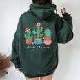 Merry Christmas Cactus Tree Lights Cactus Lover Xmas Women Oversized Hoodie Back Print Forest