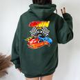 Mom Of The Birthday Boy Race Car Birthday Party Racing Cute Women Oversized Hoodie Back Print Forest