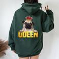 Queen Of Cuteness Simpatico E Divertente Pug Dog Felpa con cappuccio oversize da donna con stampa posteriore Forest