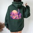 Saguaro Cactus Arizona Desert Cute Moon Pastel Purple Pink Women Oversized Hoodie Back Print Forest