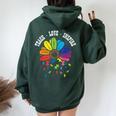 Teach Love Inspire Flower Autism Awareness Teacher Women Felpa con cappuccio oversize da donna con stampa posteriore Forest
