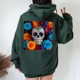 Tête De Mort Mexicaine Dia De Muertos Jour Des Morts Floral Sweat à capuche oversize pour femme avec imprimé dans le dos Forest