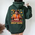 Make Thanksgiving Great Again Autumn Fall Leaves Trump Women Oversized Hoodie Back Print Forest