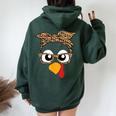 Turkey Face Leopard Headband Womens Thanksgiving Pilgrim Women Oversized Hoodie Back Print Forest