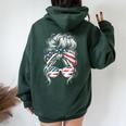 American Messy Bun Girl 4Th Of July Messy Bun Usa Flag Women Oversized Hoodie Back Print Navy Blue