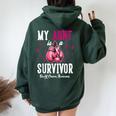 My Aunt Is A Survivor Of Support Breast Cancer Awareness Women Oversized Hoodie Back Print Navy Blue