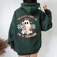 You Can't Scare Me I'm A Teacher Ghost Happy Halloween Women Oversized Hoodie Back Print Navy Blue
