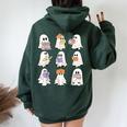 Cute Ghost Reading Books Teacher Halloween Reading Women Oversized Hoodie Back Print Navy Blue