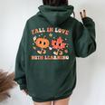 Fall In Love With Learning Fall Teacher Thanksgiving Retro Women Oversized Hoodie Back Print Navy Blue