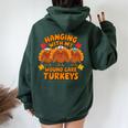 Hanging With My Wound Care Turkeys Thanksgiving Nurse Women Oversized Hoodie Back Print Navy Blue