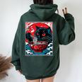 Kawaii Black Cat Eating Ramen Japanese Anime Lover N Girl Women Oversized Hoodie Back Print Navy Blue