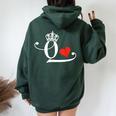 King & Queen Of Hearts Matching Couple Saint Valentine's Day Women Oversized Hoodie Back Print Navy Blue