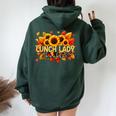 Lunch Lady Thankful Thanksgiving Sunflowers Fall Proud Job Women Oversized Hoodie Back Print Navy Blue