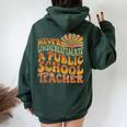 Public Education Never Underestimate A Public School Teacher Women Oversized Hoodie Back Print Navy Blue