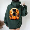 Retro Black Cat Pumpkin Halloween Costume Fall Autumn Season Women Oversized Hoodie Back Print Navy Blue