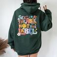 Retro See The Able Not The Label Teacher Autism Awareness Women Oversized Hoodie Back Print Navy Blue