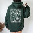 Skeleton Expectant Mother Tarot Card Pregnancy Announcement Women Oversized Hoodie Back Print Navy Blue