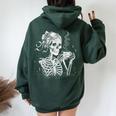 Skeleton Messy Bun Coffee Halloween Coffee Lover Mom Women Oversized Hoodie Back Print Navy Blue