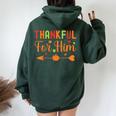 Thankful For Him Couples Fall Matching Couple Thanksgiving Women Oversized Hoodie Back Print Navy Blue