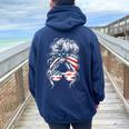 American Messy Bun Girl 4Th Of July Messy Bun Usa Flag Women Oversized Hoodie Back Print Forest