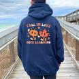 Fall In Love With Learning Fall Teacher Thanksgiving Retro Women Oversized Hoodie Back Print Forest