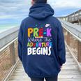 Pre-K Where The Adventure Begins First Day Of Prek Teacher Women Oversized Hoodie Back Print Forest