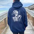Skeleton Messy Bun Coffee Halloween Coffee Lover Mom Women Oversized Hoodie Back Print Forest