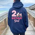 2 ° Compleannoestito Ragazza Due Anni Fattoria Mucca Maiale Trattore Felpa con cappuccio oversize da donna con stampa posteriore Navy Blue