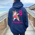 8 E Magiche Ragazze 8° Compleanno Unicorno 8 Anni Ragazza Felpa con cappuccio oversize da donna con stampa posteriore Navy Blue