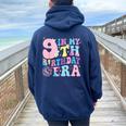 In My 9Th Birthday Era Groovy Nine 9 Year Old Bday Girls Women Oversized Hoodie Back Print Navy Blue