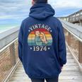 Anno Di Nascita 1974 Compleanno Donne Nate Nel 1974 Signore Felpa con cappuccio oversize da donna con stampa posteriore Navy Blue