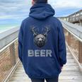 Beer Grizzly Orso Cervo Orso Con Corna Birra Felpa con cappuccio oversize da donna con stampa posteriore Navy Blue