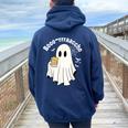 Borracho Halloween Drink Beer Mexican Drunk Ghost Spanish Women Oversized Hoodie Back Print Navy Blue